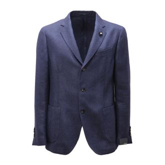 Lardini Blazers, male, Blue, XL, Textured Wool/Linen Jacket