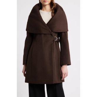 Via Spiga Hooded Wool Blend Belted Coat in Chocolate at Nordstrom, Size X-Small