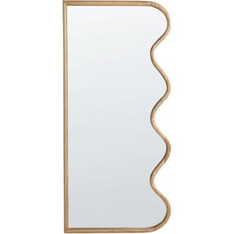 Beliani Modern Wall Mirror Decorative Hanging 150 x 69 cm Wooden Frame Irregular Shape Light Wood Murat
