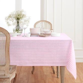 Solino Home Linen Tablecloth for Dining Table, Holiday and Everyday Dining Table Decor - Amalfi Stripe in Cherry Blossom And White at Nordstrom, Size
