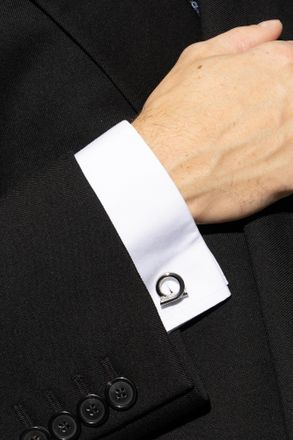 Ferragamo Cufflinks In Logo Shape, Mens, Silver