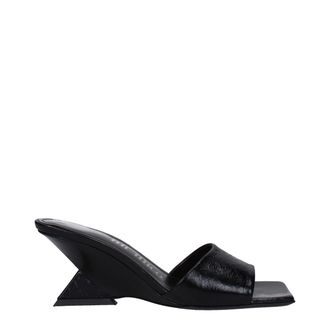 The Attico Black Leather Flat Womens Sandals