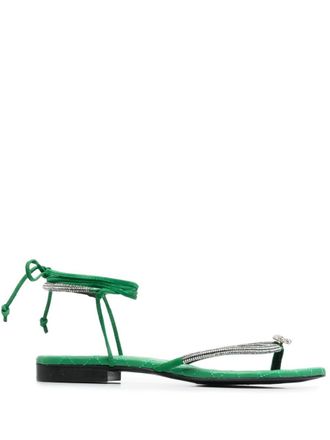 Philipp Plein skull stud thong strap sandals - women - Calf Leather/Calf Suede/Rubber/Calf Leather/glass - 39 - Green