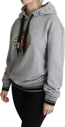 Dolce & Gabbana Gray Printed Hooded Exclusive Logo Womens Sweater