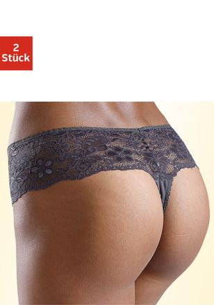 Nuance String NUANCE, Damen, Gr. 32/34, 2 Stk., grau (2xgrau), Spitze, Obermaterial: 85% Polyamid, 15% Elasthan, k&ouml;rpernah, Unterhosen String, Dessous mit br