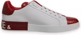 Dolce & Gabbana White Red Leather Logo Portofino Mens Sneaker (Pre-Owned)