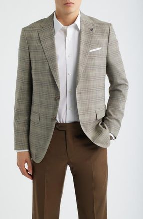 BOSS Hutson Slim Fit Plaid Stretch Sport Coat in Open Bge at Nordstrom, Size 46 Regular