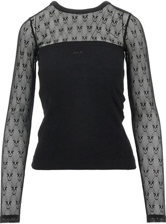 Pinko Ribbed jersey and Love Birds lace top Woman XS
