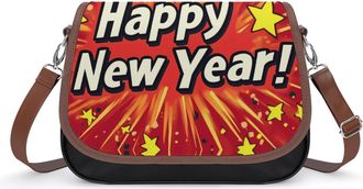 Generic Happy New Year Womens Crossbody Bag Fashion Shoulder Handbags Message Tote Bag with Adjustable Strap