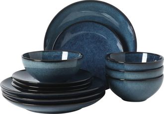 Gibson Home Castle Peak 12-Piece Reactive Glaze Stoneware Dinnerware Set in Blue at Nordstrom