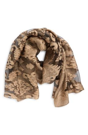 Tasha Floral Print Scarf in Black-Gold at Nordstrom