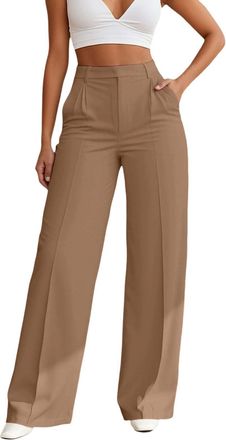 Generic 2025 Trousers Women Wide Leg Pants High Waisted Dressy Work Trousers Business Casual Palazzo Pants with Pockets (Khaki, M)