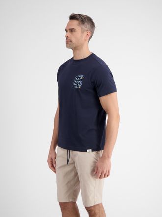Lerros T-Shirt LERROS T-Shirt mit Front- und R&uuml;ckenprint, Herren, Gr. S, blau (classic navy), 100% Baumwolle, Rundhals, Shirts T-Shirt