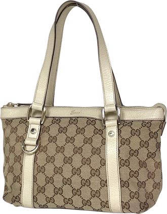 Gucci Gg Canvas Beige Gg Canvas Leather Tote Bag (Pre-Owned)
