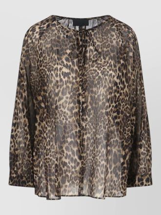 Nili Lotan sheer animal print top long sleeves tie