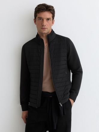 Reiss Black Hybrid Interlock-jersey Quilted Jacket, Xxl