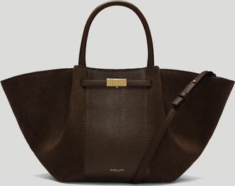 DeMellier Emelie Lindmark x The Midi New York in Mocha Suede & Mocha Lizard-Effect Leather Shoulder bag