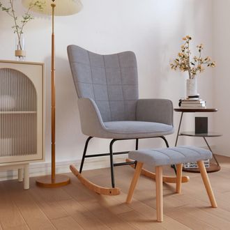 vidaXL Silla Mecedora Con Reposapi&eacute;s Tela Gris Claro Vidaxl