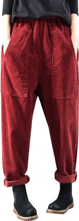 Generic Corduroy Trousers Womens Loose Long Trousers High Waisted Casual Corduroy Pants Elasticated Waist with Pockets Lounge Pants Soft Comfy Jogger Sweatpan