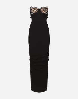 Dolce & Gabbana Long Jersey Milano Rib Dress With Corset - Woman Dresses Black 42