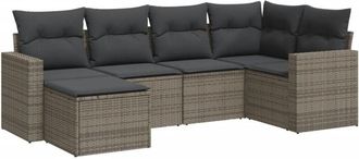 vidaXL Vidaxl - Set De Muebles De Jard&iacute;n 6 Pzas Y Cojines Rat&aacute;n Sint&eacute;tico Gris