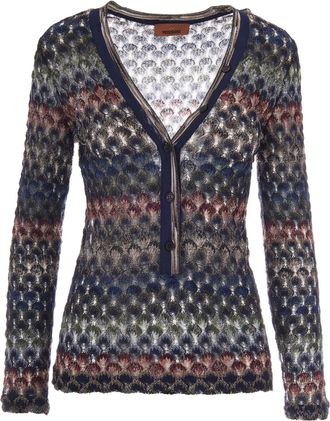 Missoni Fitted Long-Sleeve Top with Textured Knit and V-Neckline