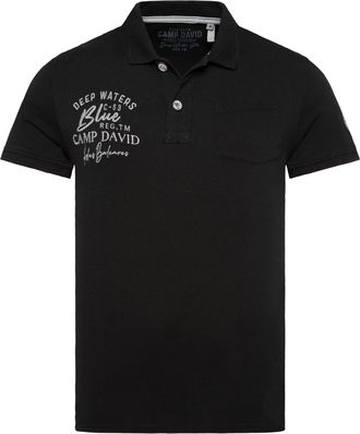 Camp David Mens Pique Polo Shirt with Back Artwork, Black, XXXL