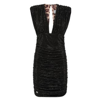 Philipp Plein Gedrapeerde Korte Jurk - Dames - Feestkleedjes - Zwart - S - Kleedjes