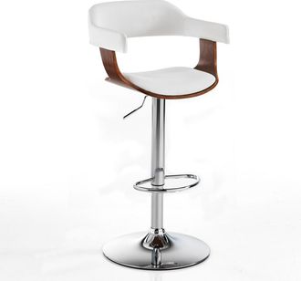Oresteluchetta Taburete regulable madera nogal, piel sint&eacute;tica blanca 90/110x50x46 cm