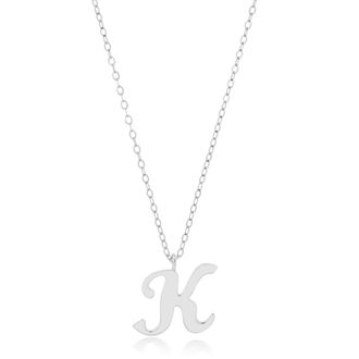 MAX + STONE 10k Solid White or Yellow Gold Dainty Script Initial with Extendable Necklace, 16+2 inches