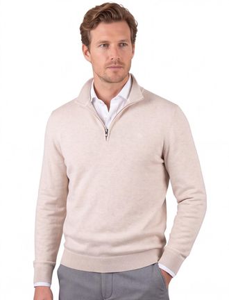 Scotland Blue trui Scotland Blue beige half zip boord normale fit