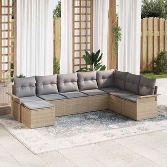 vidaXL Vidaxl - Conjunto De Sof&aacute; De Jard&iacute;n Con Coj&iacute;n 8 Pcs Beige Polirat&aacute;n