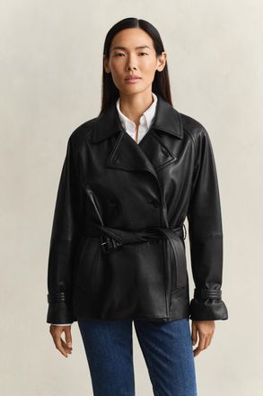 GANT Women Short Leather Trench Coat (XS) BLACK