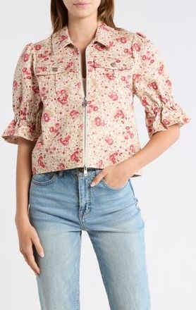 Cinq &agrave; Sept Mini Bouquet Holly Short Sleeve Crop Jacket in Cherry Rose Multi at Nordstrom Rack, Size Xx-Small