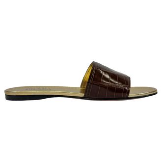 Prada Pre-owned Womens Croc-Embossed Slide Flat Sandals in Brown Leather - Mocha - Size 38.5 EU/IT