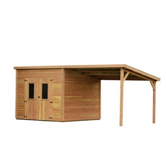 Foresta Caseta De Jard&iacute;n De Madera 280x280 Cm Con Le&ntilde;era - Espesor De Pared 28 Mm - Techo Plano De Acero - Dan3030.02b Foresta