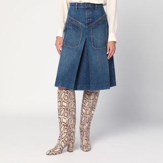 Chlo&eacute; Knee-length skirt in washed blue denim