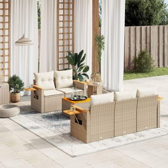 vidaXL Juego De Sof&aacute;s Jard&iacute;n Con Cojines 6 Pzas Rat&aacute;n Sint&eacute;tico Beige Vidaxl