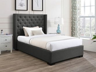 Vente-Unique Letto 120 x 200 cm con testata trapuntata in Tessuto Grigio + Materasso - MASSIMO