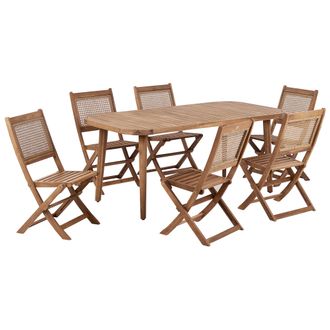 Beliani Conjunto De Jard&iacute;n De 6 Plazas Mesa De Exterior 180 X 90 Cm Sillas Plegables De Madera De Acacia Certificada Paraggi