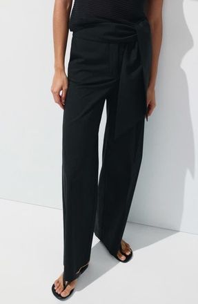 Mango Bow Straight Leg Trousers in Black at Nordstrom, Size 12