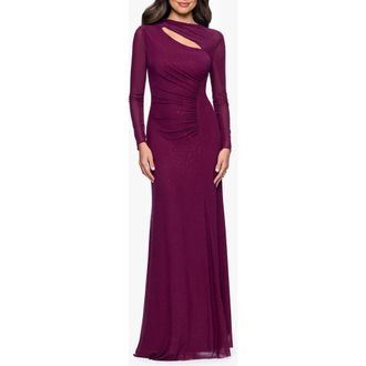 Betsy & Adam Studded Cutout Long Sleeve Gown in Plum at Nordstrom Rack, Size 10
