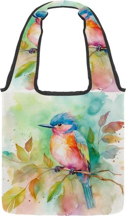 Generic Watercolor Bird Reversible Canvas Shoulder Tote - Double-Sided Print, 12oz Cotton, 27cm Drop, Fold-Flat Bag for Travel, Shopping, Street Outings