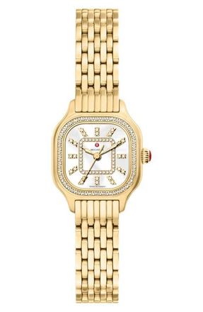 Michele Mini Meggie Mother-of-Pearl & Diamond Bracelet Watch, 23mm x 25mm in Gold at Nordstrom
