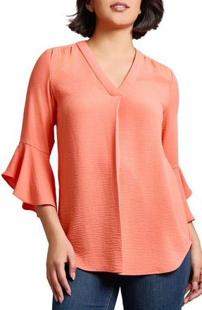 Jones New York Pleated V-Neck Flutter Sleeve Top in Coral Sun at Nordstrom, Size Medium