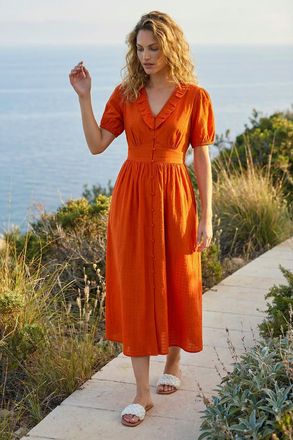 Roman Textured Frill Midi Dress