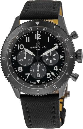 Breitling Super Avi B04 Chronograph GMT 46 Mosquito Night Fighter Black Dial Leather Strap Mens Watch SB04451A1B1X1