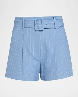 Veronica Beard Piper Belted Pinstripe Shorts