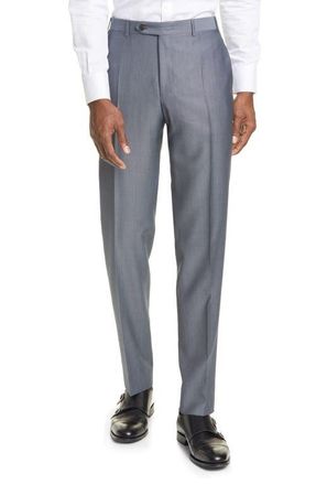 Canali Classic Fit Flat Front Wool & Mohair Dress Pants in Grey at Nordstrom, Size 36 Us
