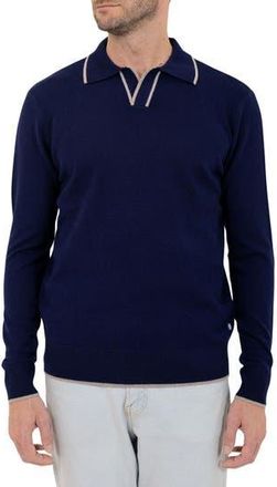 PinoPorte Johnny Collar Long Sleeve Wool Polo in Navy at Nordstrom Rack, Size X-Large